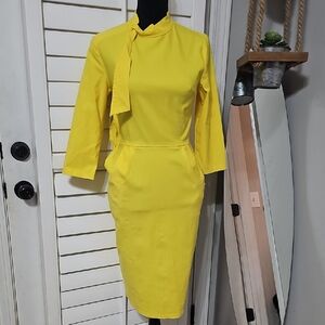 Elegant Yellow Long Sleeve Dress